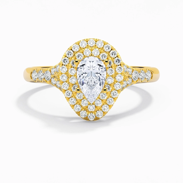 Split Shank Luxury Double Halo Engagement Ring Moissanite 1.00ct Pear 925 Sterling Silver