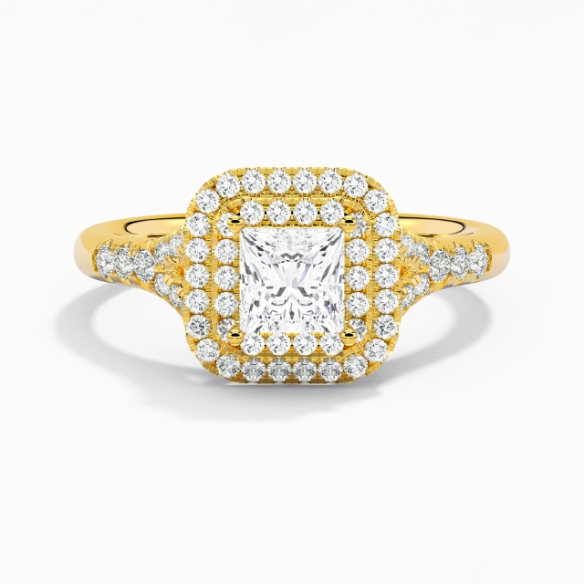 Pata dividida Lujo Doble aro de halo Anillo de Compromiso Moissanita 1.00ct Princesa Plata esterlina 925