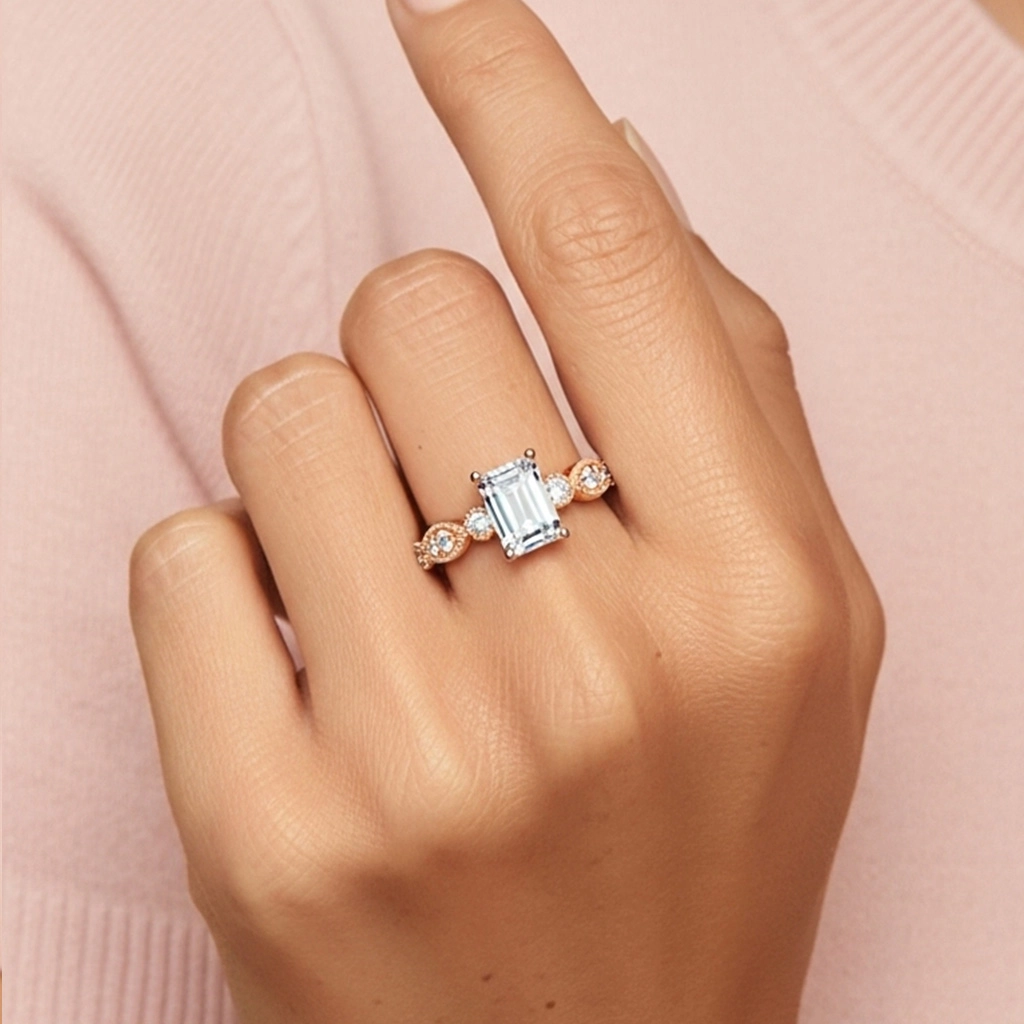 Antique Emerald 1.00ct Moissanite Engagement Ring