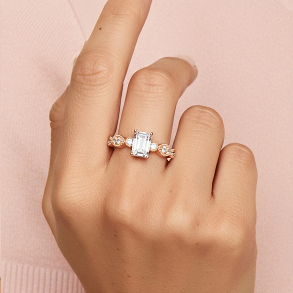 Antique Emerald 2.00ct Moissanite Engagement Ring