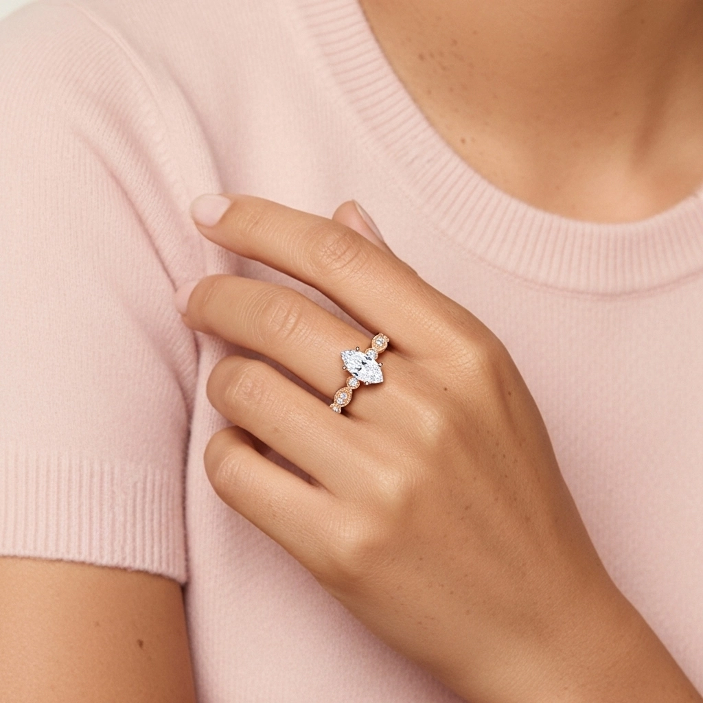 Antique Marquise 1.00ct Moissanite Engagement Ring