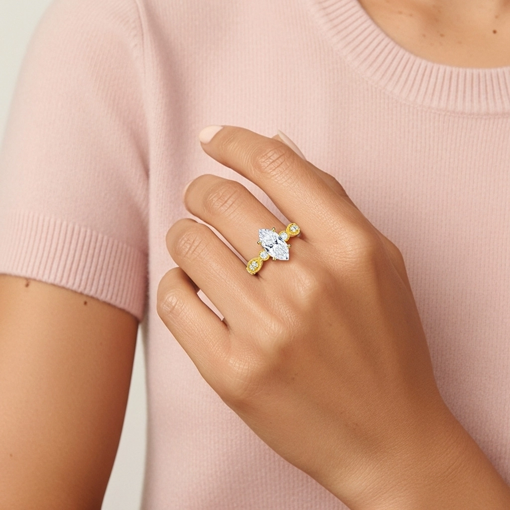 Antique Marquise 1.00ct Moissanite Engagement Ring