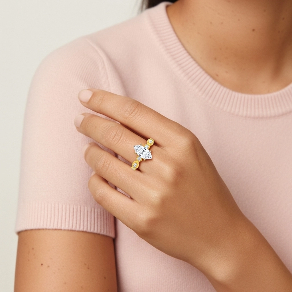 Antique Marquise 1.00ct Moissanite Engagement Ring