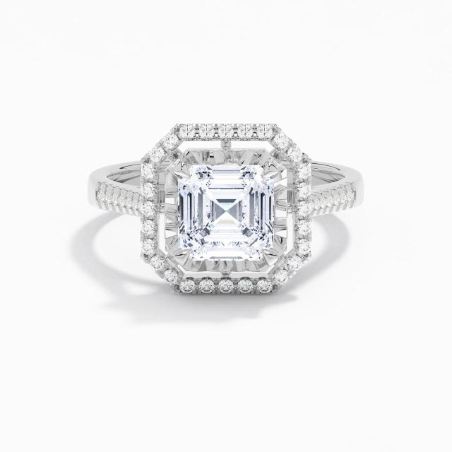 Classique Asscher Moissanite Bague de fiançailles 1.50ct En Blanc Platine Halo Pavé Tige Traditionnelle Classique Asscher Moissanite Bague de fiançailles 1.50ct En Blanc Platine Halo Pavé Tige Traditionnelle