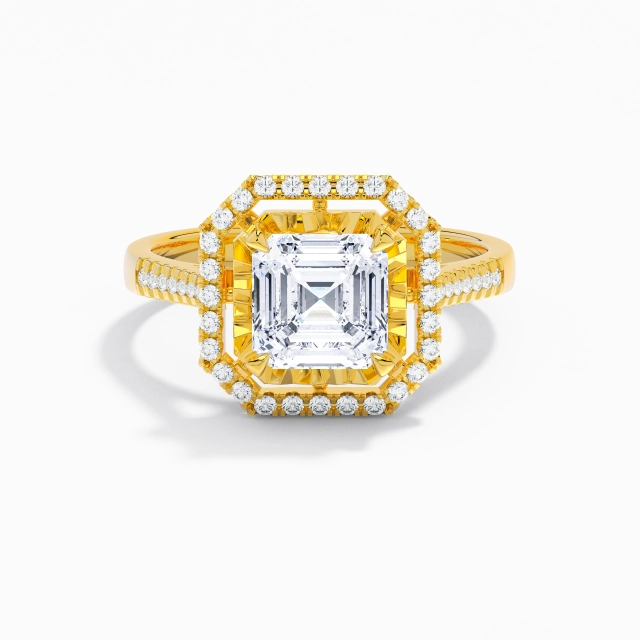 Classic Asscher Moissanite Engagement Ring 1.50ct In White 925 Sterling Silver Halo Pavé Traditional Shank