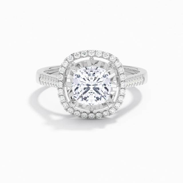 Classic Cushion Moissanite Engagement Ring 1.50ct In White 925 Sterling Silver Halo Pavé Traditional Shank