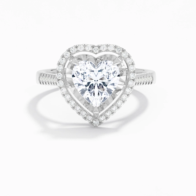 Classic Heart Moissanite Engagement Ring 1.50ct In White 925 Sterling Silver Halo Pavé Traditional Shank