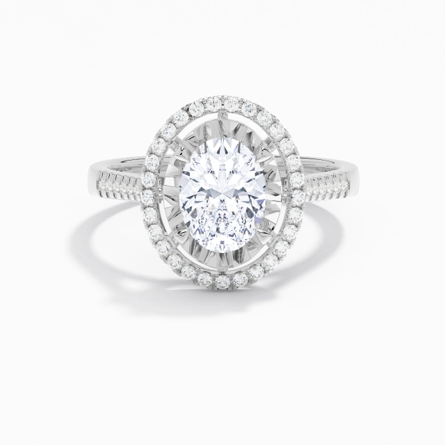 Classique Ovale Moissanite Bague de fiançailles 1.50ct En Blanc Argent sterling 925 Halo Pavé Tige Traditionnelle