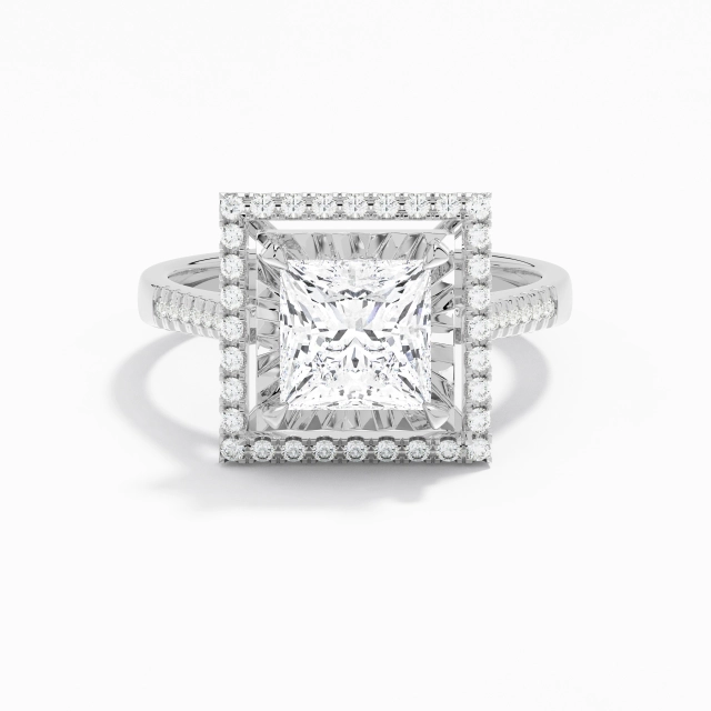 Classic Princess Moissanite Engagement Ring 1.50ct In White 925 Sterling Silver Halo Pavé Traditional Shank