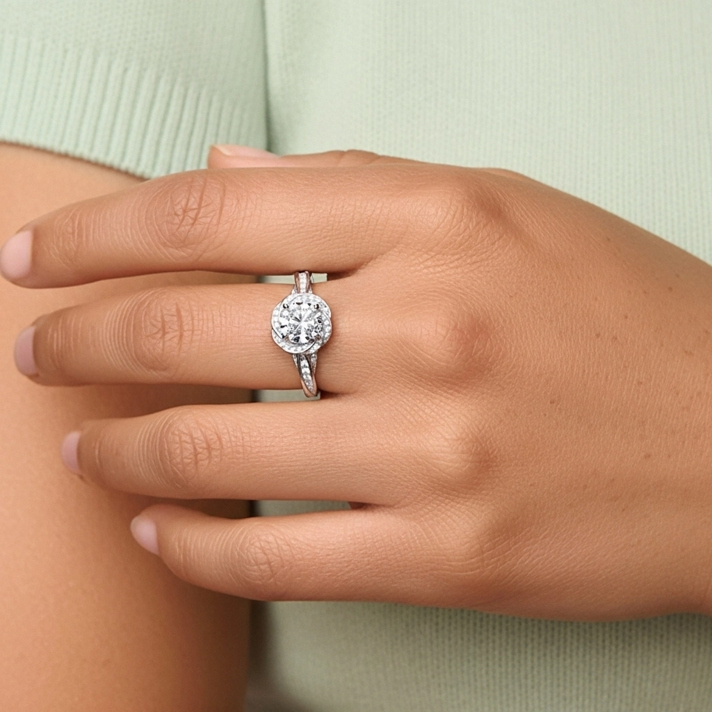 Charmant Rond 1.50ct Moissanite Bague de fiançailles