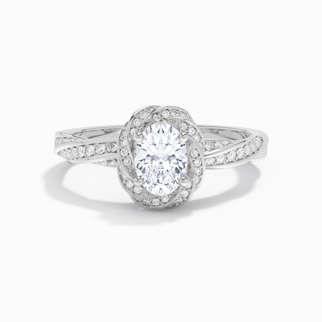 Charmant Ovale Moissanite Bague de fiançailles 1.00ct En Blanc Platine Halo Pavé Tourner Charmant Ovale Moissanite Bague de fiançailles 1.00ct En Blanc Platine Halo Pavé Tourner