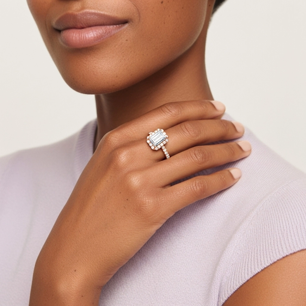 Délicat Émeraude 0.80ct Moissanite Bague de fiançailles