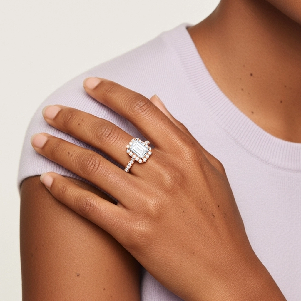 Délicat Émeraude 0.80ct Moissanite Bague de fiançailles