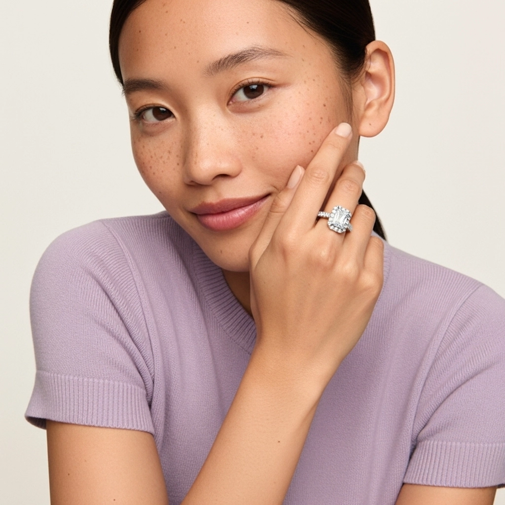 Délicat Émeraude 0.80ct Moissanite Bague de fiançailles