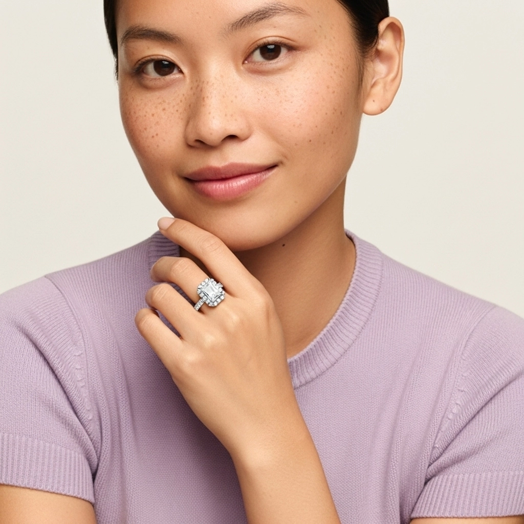 Délicat Émeraude 0.80ct Moissanite Bague de fiançailles