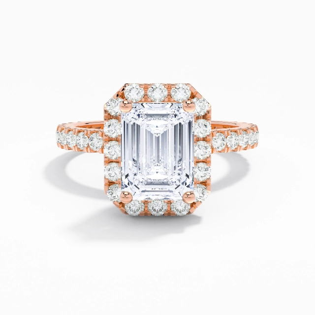 Delicate Emerald Moissanite Engagement Ring 2.00ct In White 925 Sterling Silver Halo Pavé Straight Shank