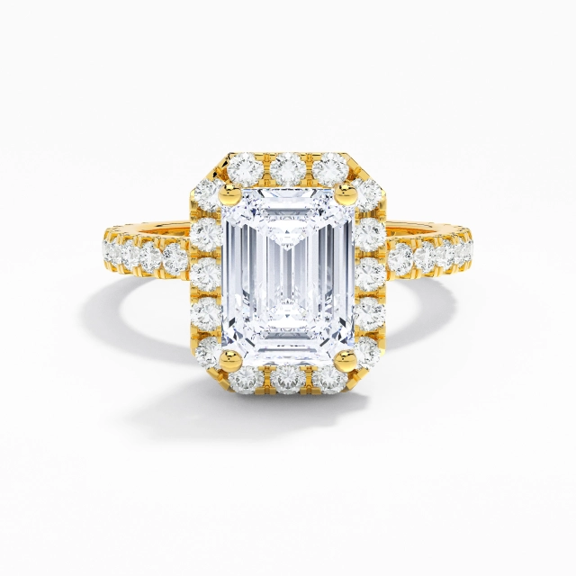 Délicat Émeraude Moissanite Bague de fiançailles 2.00ct En Blanc Argent sterling 925 Halo Pavé Tige Droite