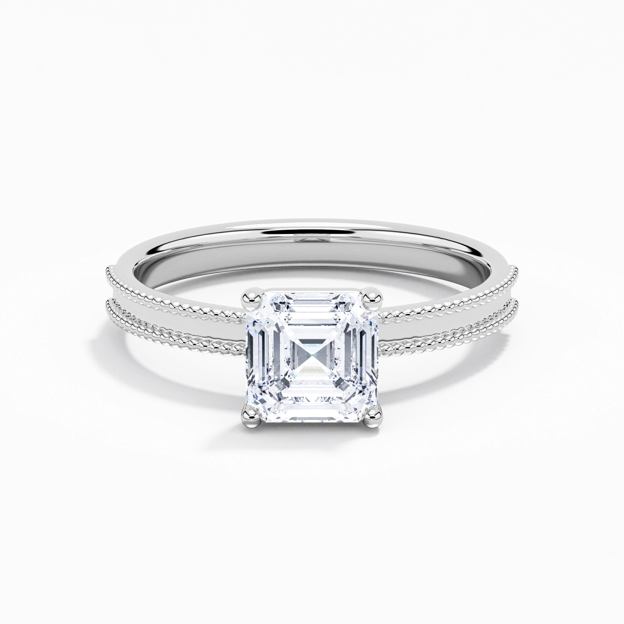 Wide Asscher 1.50ct Moissanite Engagement Ring