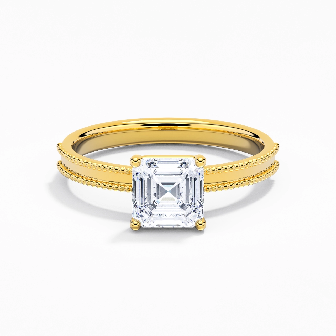 Wide Asscher 1.50ct Moissanite Engagement Ring