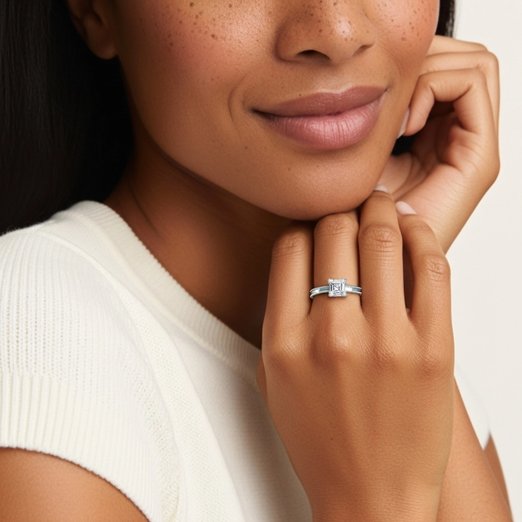 Wide Asscher 2.00ct Moissanite Engagement Ring