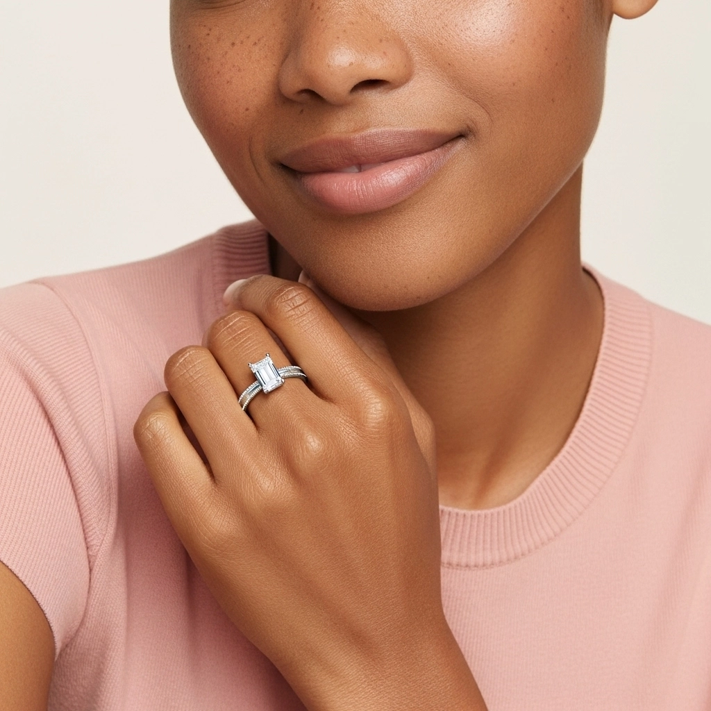 1.00ct Moissanite Engagement Ring 18K White Gold