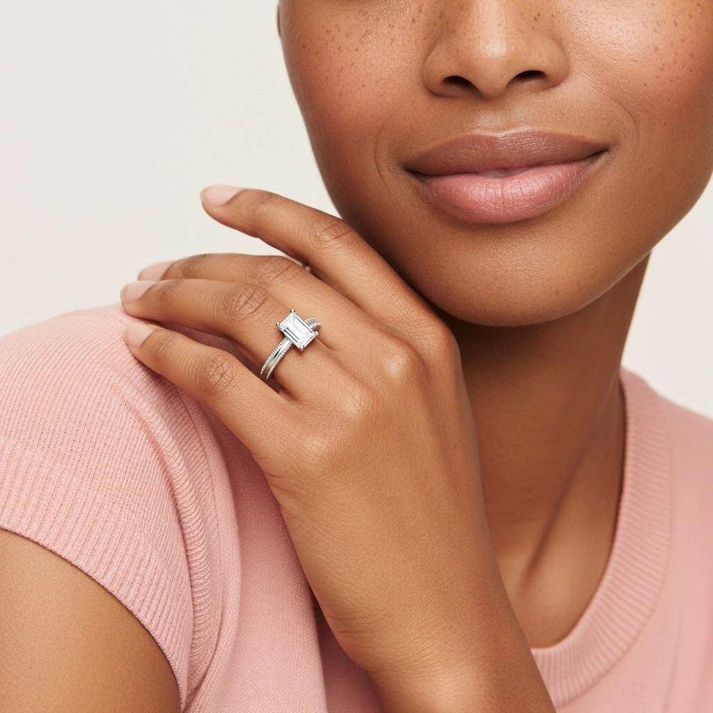 1.00ct Moissanite Engagement Ring 18K White Gold