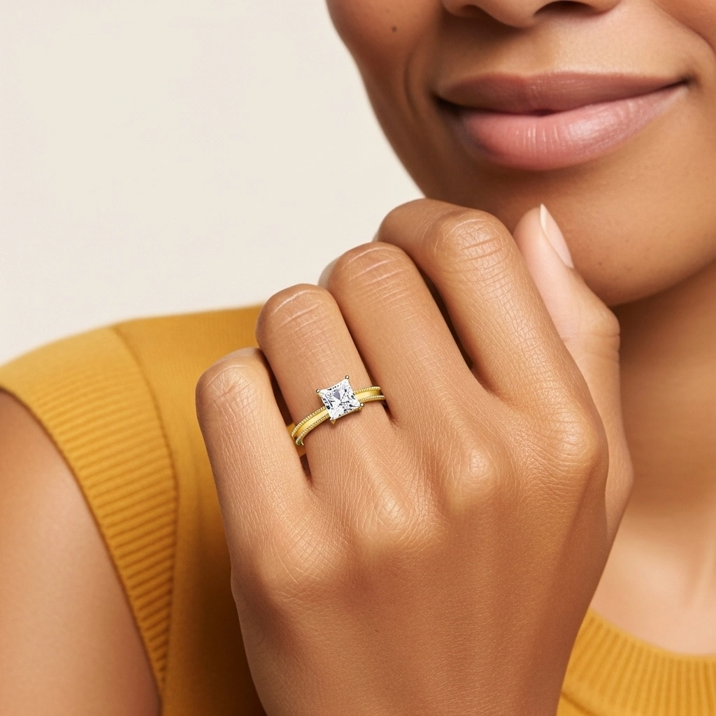 Wide Princess 1.00ct Moissanite Engagement Ring