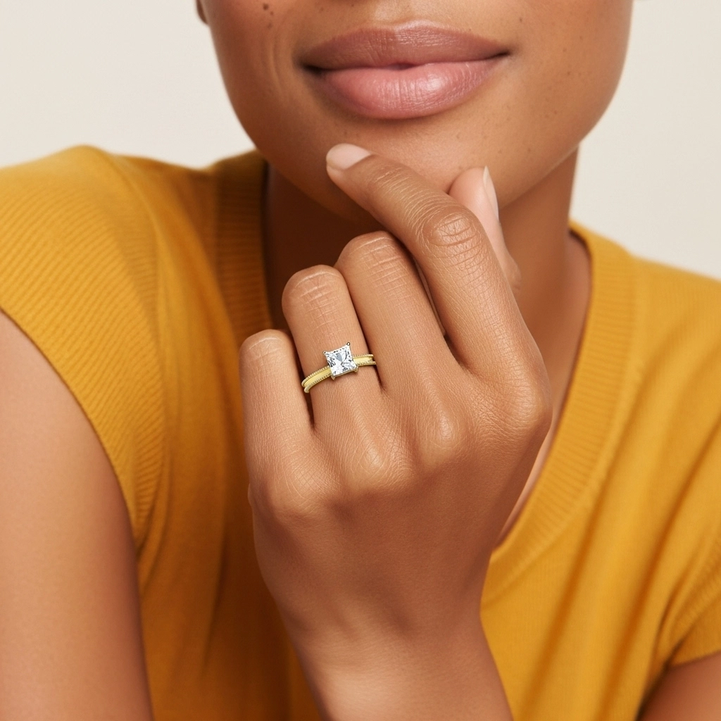 Wide Princess 1.00ct Moissanite Engagement Ring