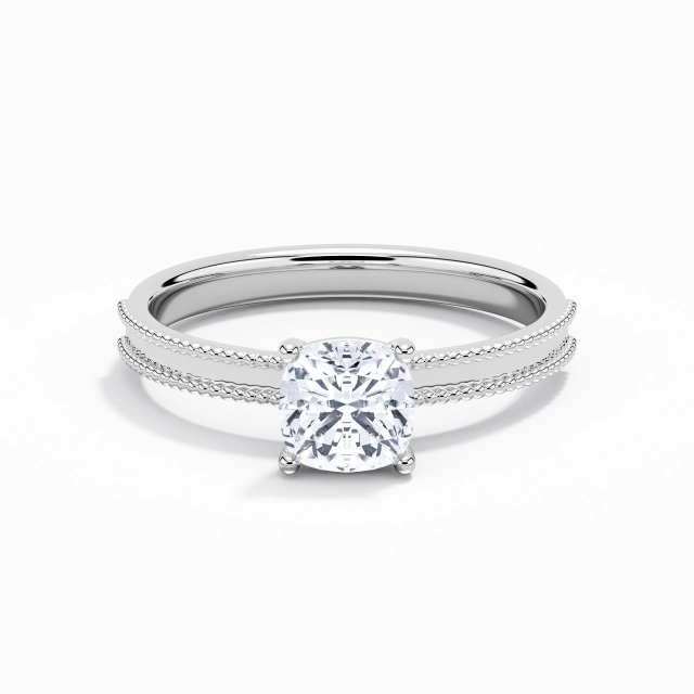 1.00ct Coussin Moissanite Bague de fiançailles Argent sterling 925 Solitaire Perlé Large Tige Droite