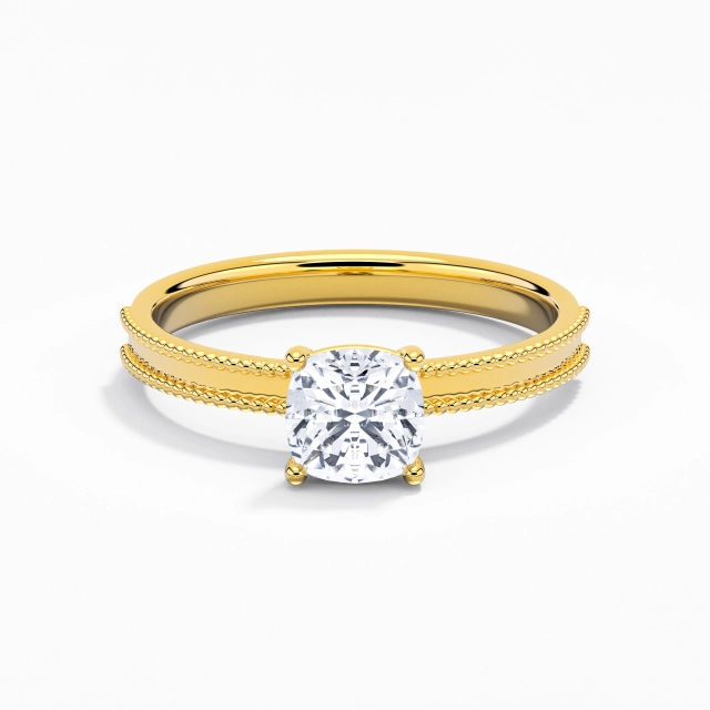 1.00ct Cushion Moissanite Engagement Ring 925 Sterling Silver Solitaire Beaded Wide Straight Shank