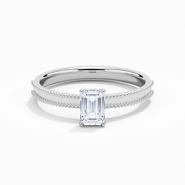 0.80ct Émeraude Moissanite Bague de fiançailles Platine Solitaire Perlé Large Tige Droite 0.80ct Émeraude Moissanite Bague de fiançailles Platine Solitaire Perlé Large Tige Droite