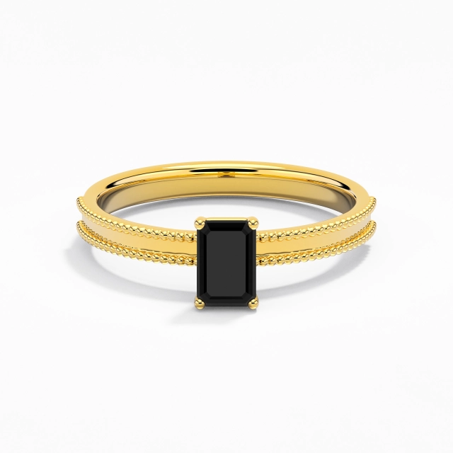 0.80ct Emerald Cubic Zirconia Engagement Ring 925 Sterling Silver Solitaire Beaded Wide Straight Shank