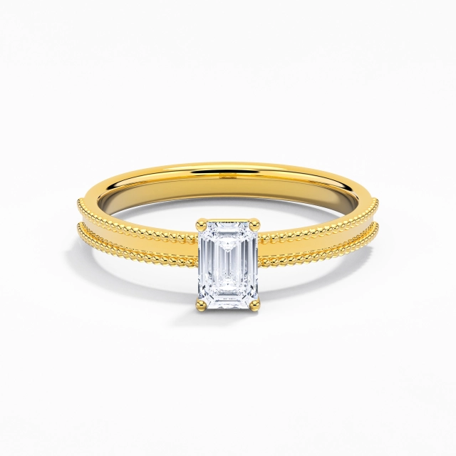 0.80ct Émeraude Zircon cubique Bague de fiançailles Argent sterling 925 Solitaire Perlé Large Tige Droite