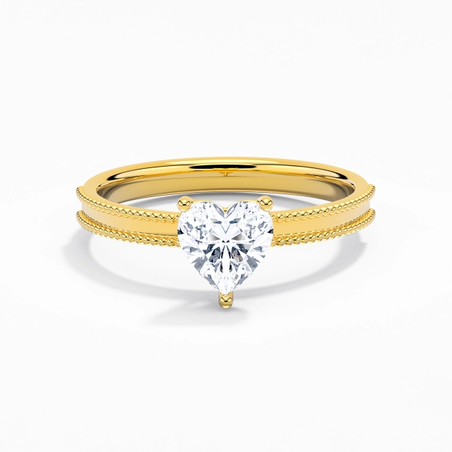 1.00ct Heart Moissanite Engagement Ring 925 Sterling Silver Solitaire Beaded Wide Straight Shank