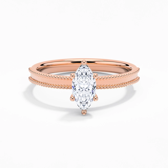 0.80ct Marquise Cubic Zirconia Engagement Ring 925 Sterling Silver Solitaire Beaded Wide Straight Shank