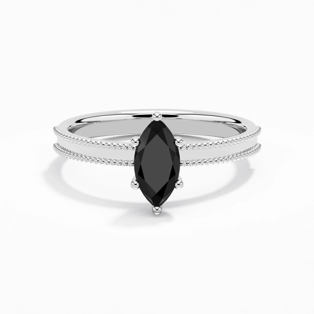 0.80ct Marquise Zircon cubique Bague de fiançailles Argent sterling 925 Solitaire Perlé Large Tige Droite