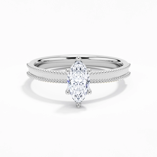 0.80ct Marquise Zircon cubique Bague de fiançailles Argent sterling 925 Solitaire Perlé Large Tige Droite