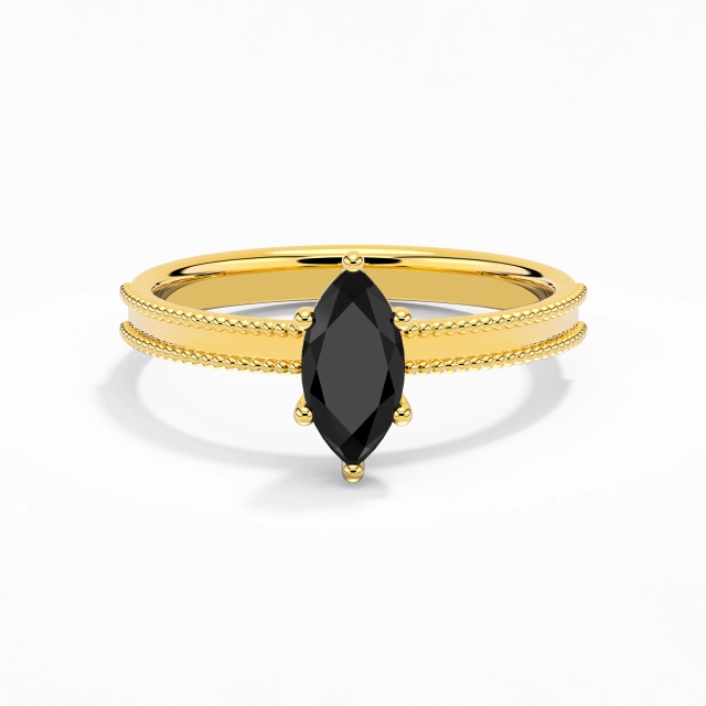 0.80ct Marquise Cubic Zirconia Engagement Ring 925 Sterling Silver Solitaire Beaded Wide Straight Shank