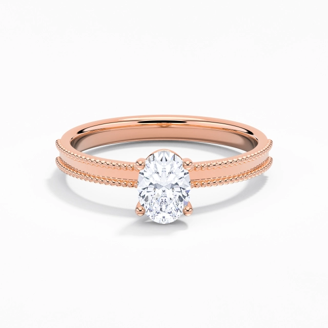 1.00ct Ovale Moissanite Bague de fiançailles Argent sterling 925 Solitaire Perlé Large Tige Droite