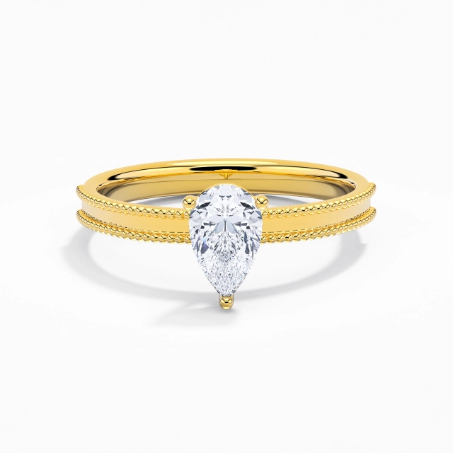 1.00ct Poire Moissanite Bague de fiançailles Argent sterling 925 Solitaire Perlé Large Tige Droite