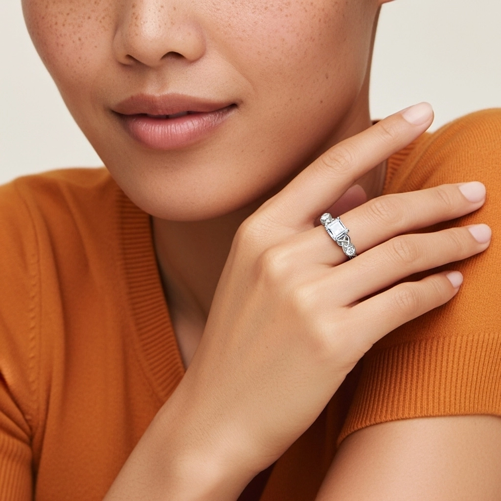 1.00ct Moissanite Engagement Ring 14K White Gold