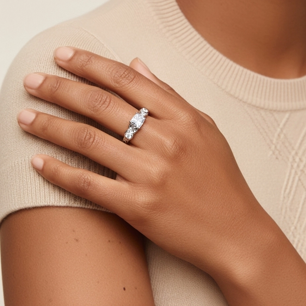 1.00ct Moissanite Engagement Ring 14K White Gold