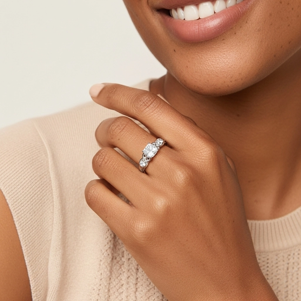 1.00ct Moissanite Engagement Ring 14K White Gold