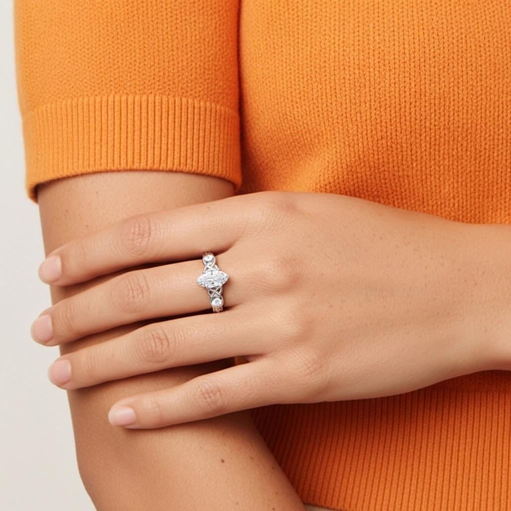 Vintage Unique Marquise 0.80ct Cubic Zirconia Engagement Ring