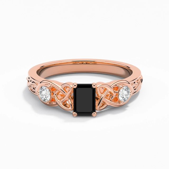 Vintage Unique Celtic Knot Carved Emerald Cubic Zirconia Engagement Ring 0.80ct In White Black 925 Sterling Silver Prong