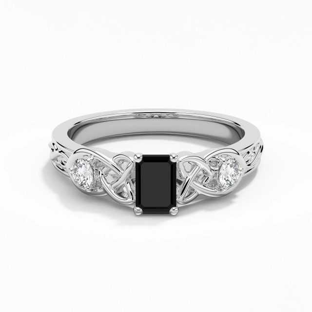 Vintage Unique Celtic Knot Carved Emerald Cubic Zirconia Engagement Ring 0.80ct In White Black 925 Sterling Silver Prong