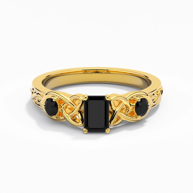 Rétro Unique Noeud celtique Sculpté Émeraude Zircon cubique Bague de fiançailles 0.80ct En Blanc Noir Argent sterling 925 Griffe