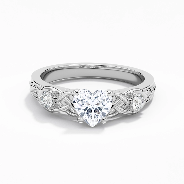 1.00ct Heart Moissanite Engagement Ring 925 Sterling Silver Prong Celtic Knot Carved Vintage Unique