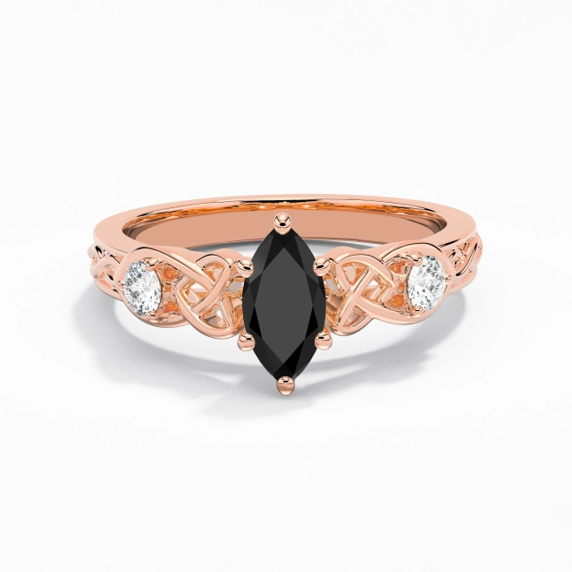 Vintage Unique Celtic Knot Carved Marquise Cubic Zirconia Engagement Ring 0.80ct In White Black 925 Sterling Silver Prong