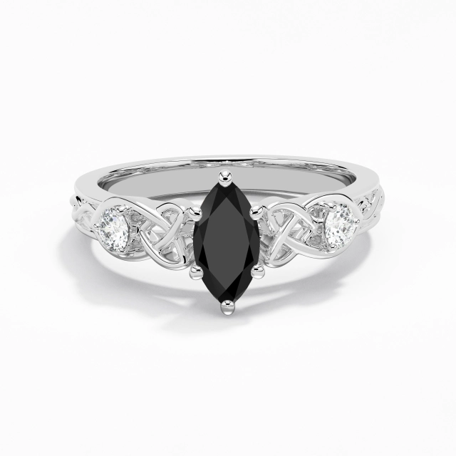 Vintage Unique Celtic Knot Carved Marquise Cubic Zirconia Engagement Ring 0.80ct In White Black 925 Sterling Silver Prong